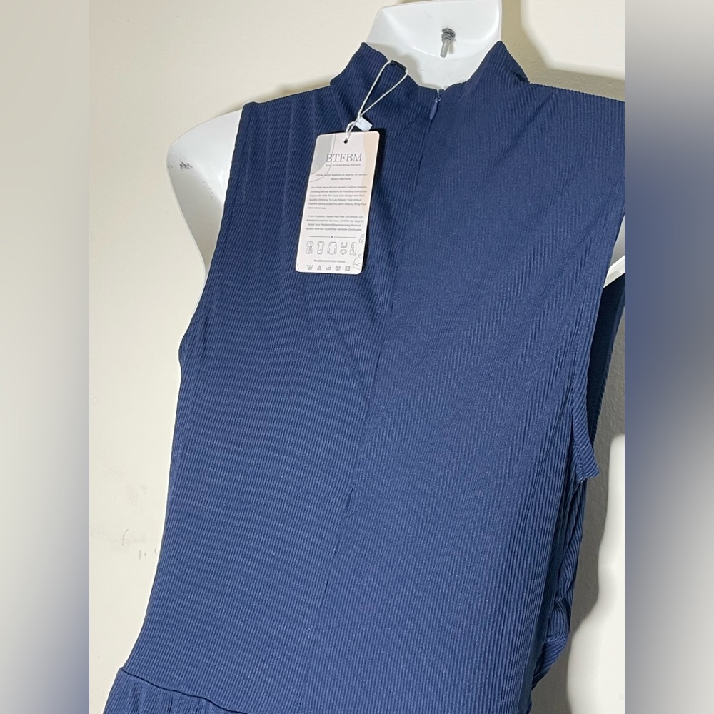 Sz M BTFBM Womens Casual Jumpsuits  crewneck stretchy Dressy Navy  Blue - Picture 12 of 16